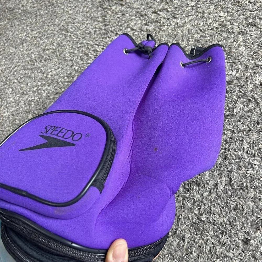 SPEEDO Neoprene Swim Bag Bucket Barrel Expandable Wet Shoulder Strap Purple VTG